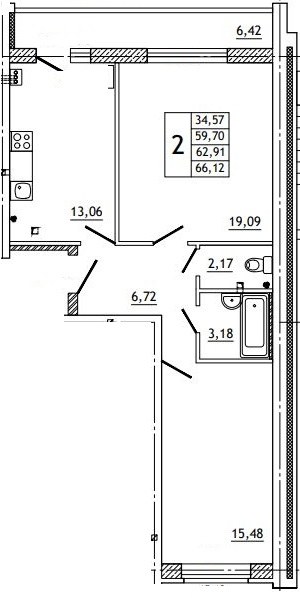 Планировка: 2-комн., 66,1 м²