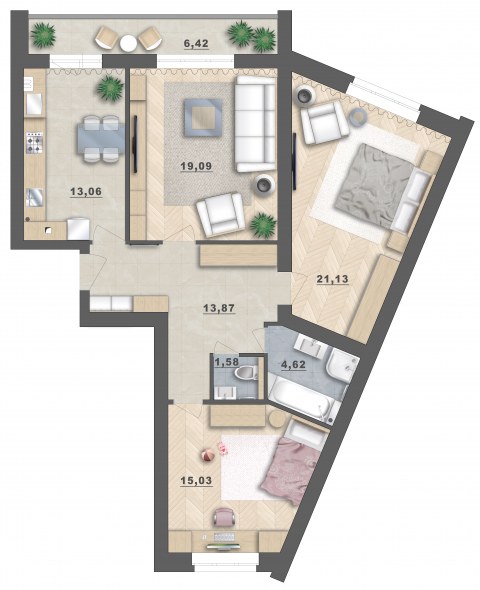 Планировка: 3-комн., 94,8 м²