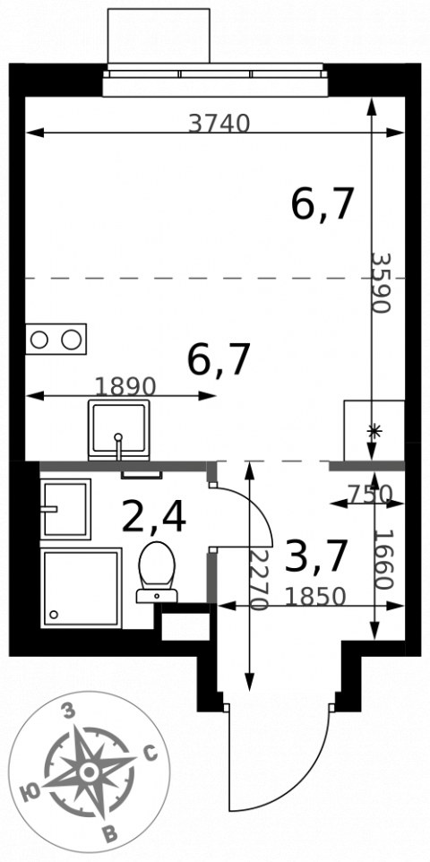 Планировка: Студия, 19,5 м²
